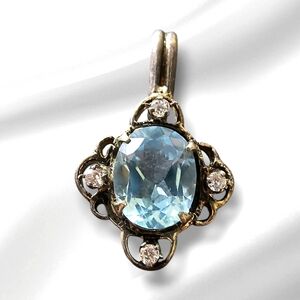 Vintage Blue Topaz, Clear Crystal & Sterling Silver Pendant